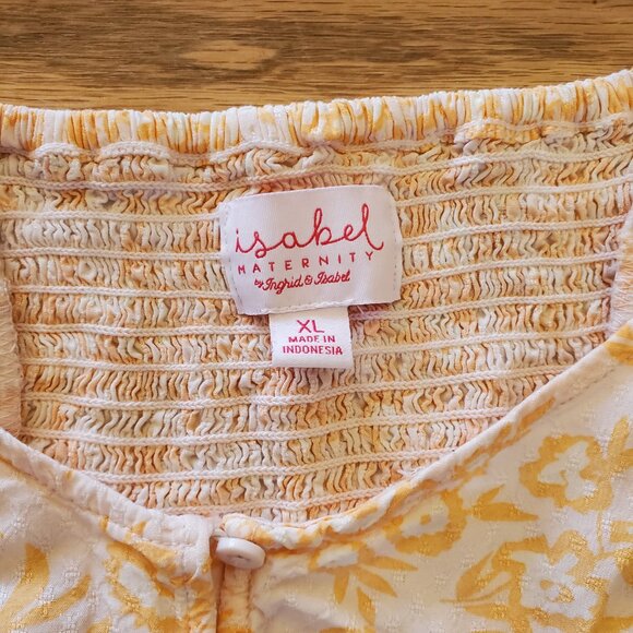 Isabel Maternity Yellow Floral Ruffle Sleeve Top Button XL EUC - Picture 3 of 3
